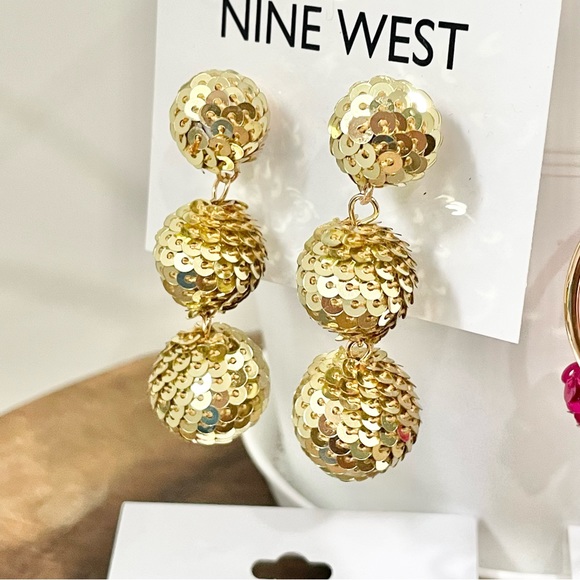 NWT Nine West colorful bright hoop, dangling statement earrings 70s 80s 90s - Picture 3 of 7